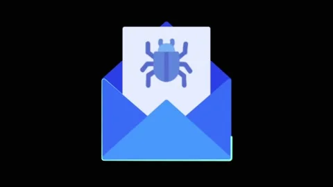 Animation bug email icon isolate on black background. Stock Footage 214568503