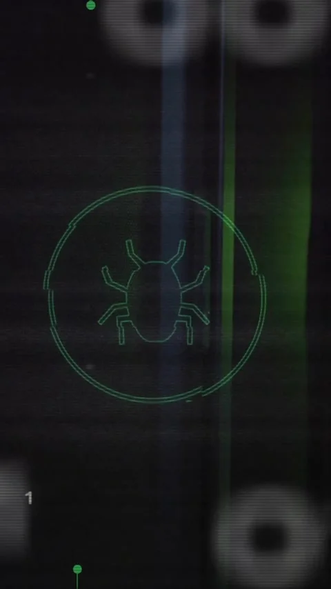 Animation of bug icon over data processing and server room Stock Footage 320280160