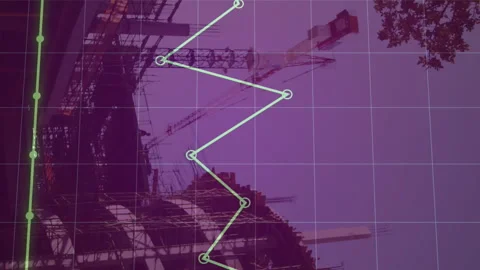 Animation of building site over data processing Vídeos de archivo 312323678