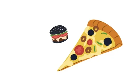 Animation of burger and pizza slice appetizing showcase 動画素材 336651842