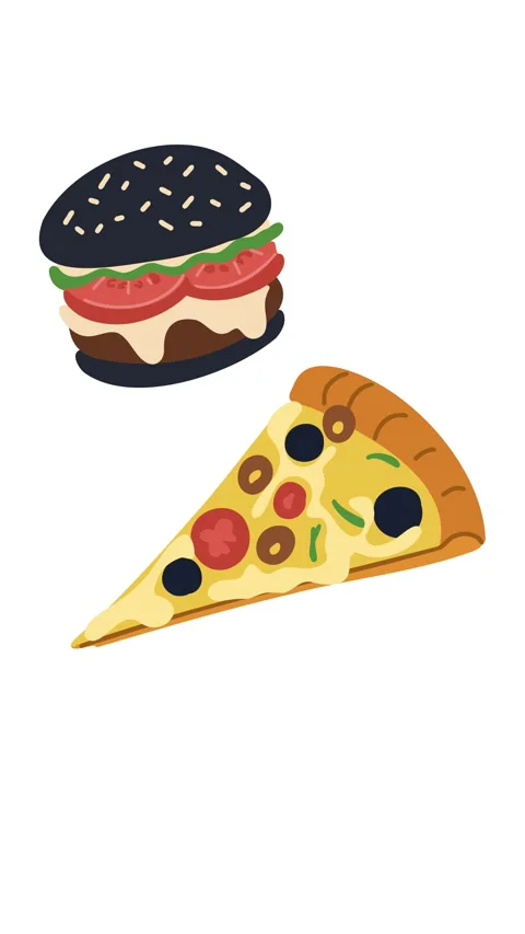 Animation of burger and pizza slice isolated composition Stock Footage 336651888