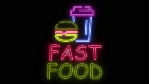 Animation burger soda neon sign mounted ... | Stock Video | Pond5