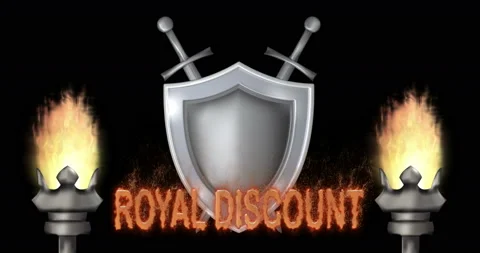 Animation with burning torches, shield and swords with appearing inscription Stock Footage 93994987