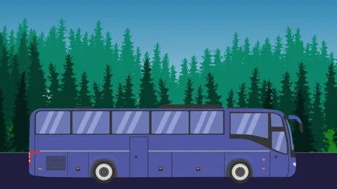 Animation of bus car running on the way,  forest area in the background Stock Footage 279760741