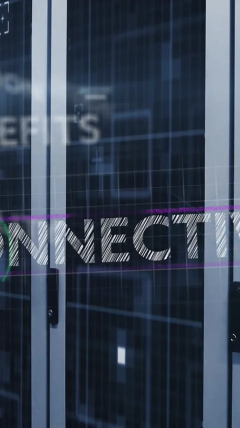 Animation of business concept texts and light spot over computer server room Stock Footage 321788754