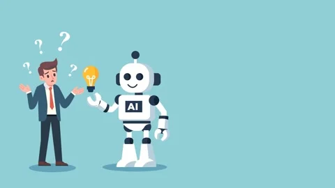 Animation businessman asking solution with robot for get idea,brainstroming Stock Footage 303358954