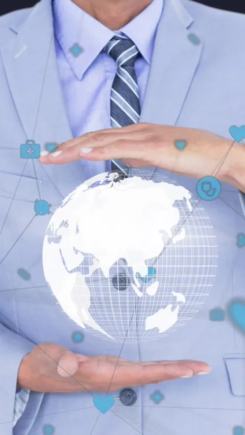 Animation of businessman holding globe with network of connections Stock Footage 341658267