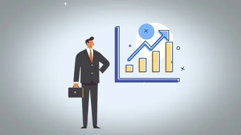 Animation of a businessman looking at an increasing bar graph Stock Footage 281839950