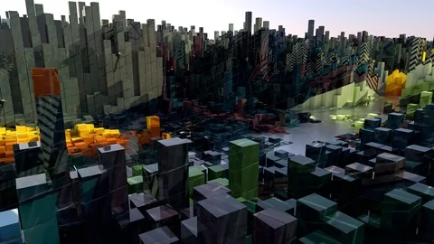 Animation of camera flight over the city. Low poly camera fly over the cartoon Stock Footage 89780162
