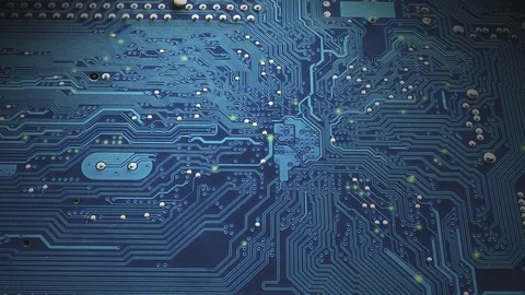 Animation of a camera fly over a blue motherboard Stock-Footage 127470490
