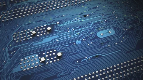 Animation of a camera fly over a blue motherboard. Stock-Footage 127470500