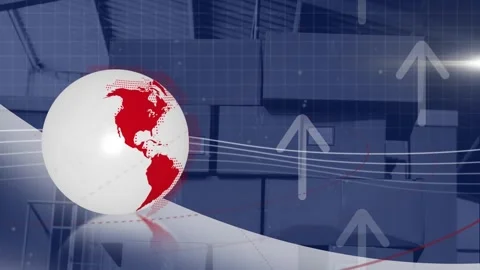 Animation of camera shutter effect over spinning globe, arrow icons against Video stock 253470704