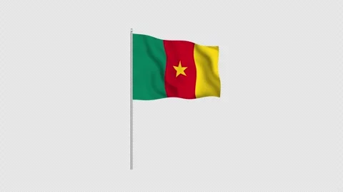Animation of the Cameroon flag fluttering on a flagpole against a transpare.. Stock Footage 344038722
