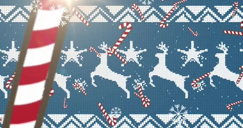 Animation of candy cane, snowflakes falling against christmas traditional Stock-Footage 255105141