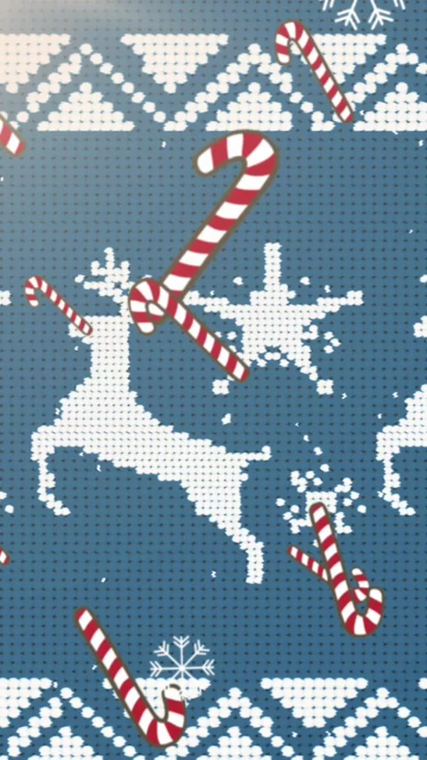 Animation of candy cane, snowflakes falling against christmas traditional Stock Footage 321111738