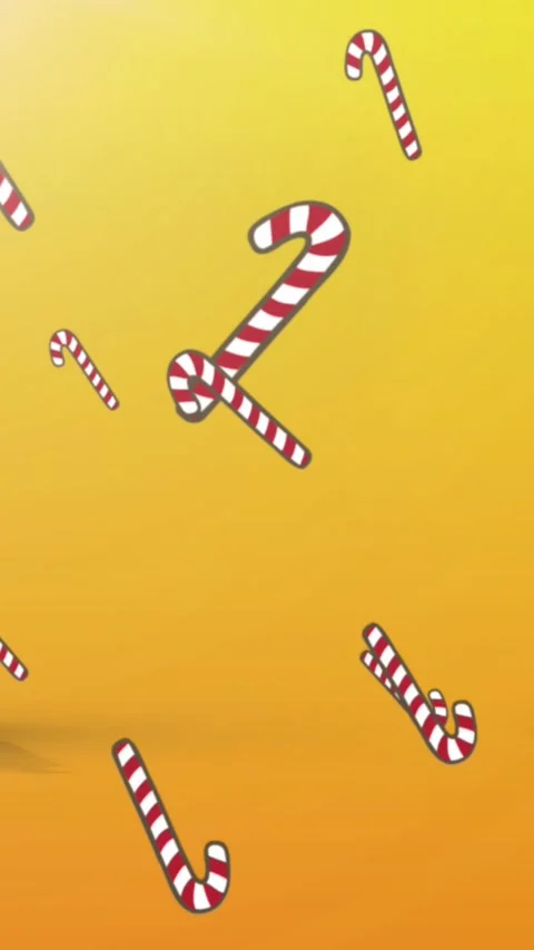 Animation of candy canes falling over christmas trees on yellow background Stock Footage 319513612