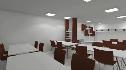 Animation of the a canteen visualisation with white tables and red chairs 動画素材 56513349