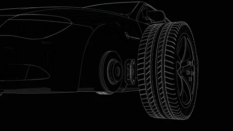 Animation of the car and its components in black and white technological styl Vídeo Stock 160323279