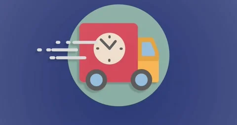 Animation of car with clock icon on blue background Stock Footage 327644811
