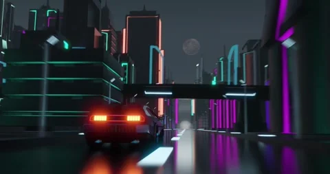 Animation of car driving in neon lit cit... | Stock Video | Pond5