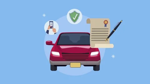 Animation of car insurance policy document with shield icon and smartphone .. Stock Footage 339055467