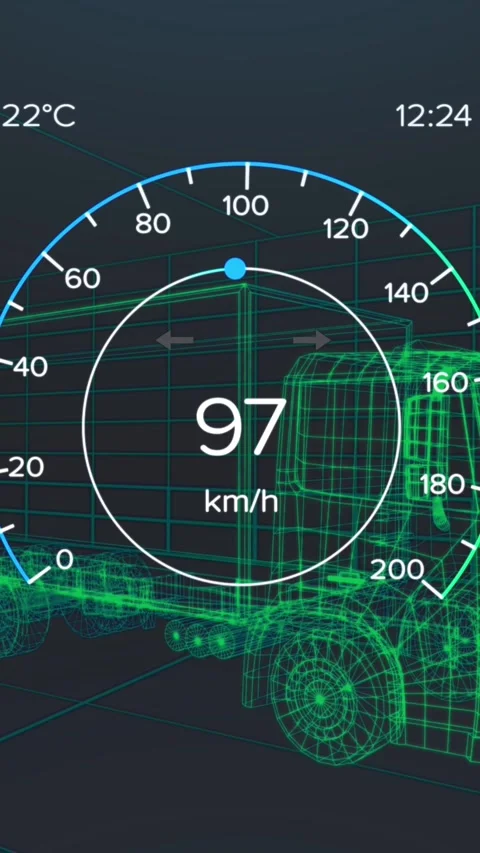 Animation of car interface over digital lorry model on black background Stock Footage 323248749