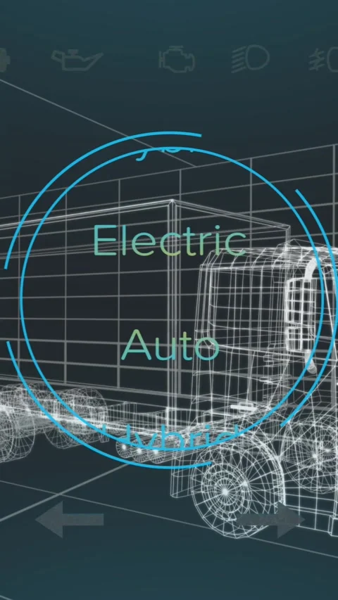 Animation of car interface over digital lorry model on black background Stock Footage 323248756