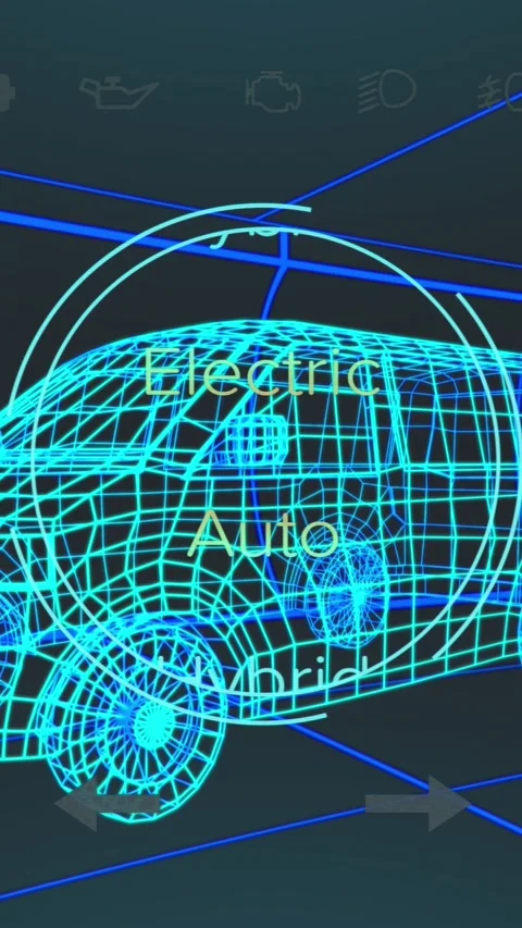 Animation of car interface over digital van model on black background Stock Footage 344774366