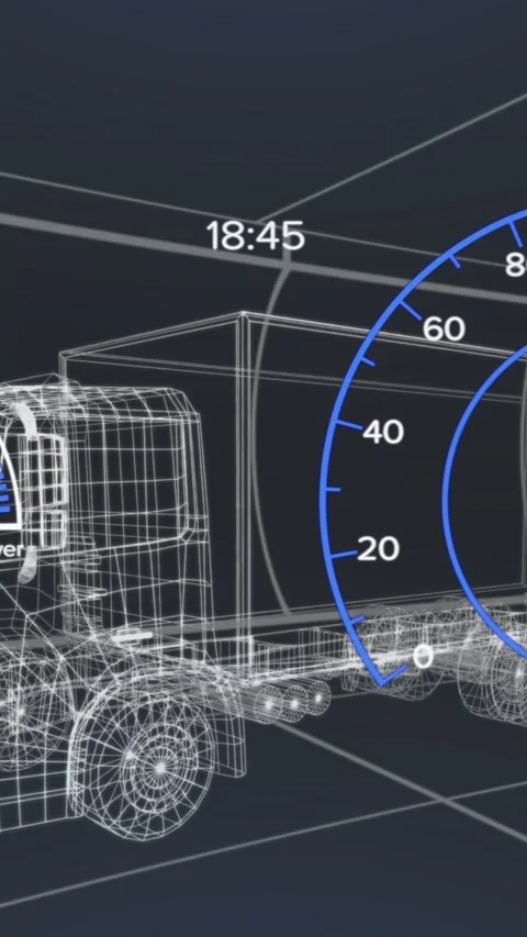 Animation of car panel over digital truck on black background Stock Footage 343902405
