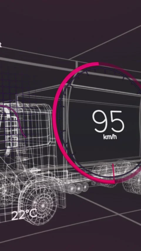 Animation of car panel over digital truck on black background Stock Footage 344011907