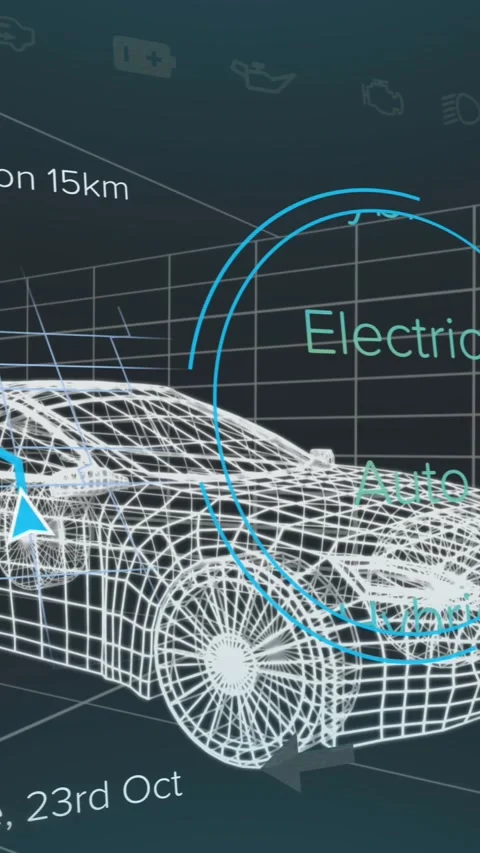 Animation of car panel over digital car on black background Stock Footage 344011909