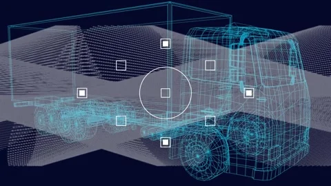 Animation of car project rotating over data processing in black and green space Stock Footage 329967758