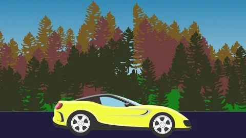 Animation of car running on the way,  forest area in the background 库存影片 279761722