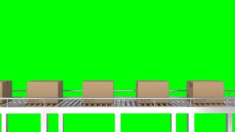 Animation of cardboard boxes moving on conveyor belt against green background Vidéo 246032739