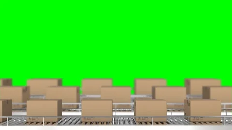 Animation of cardboard boxes moving on conveyor belts against green background Stock Footage 329920397
