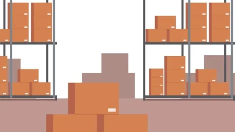 Animation of cardboard boxes moving inside warehouse facility for logistics.. Stock Footage 339049341