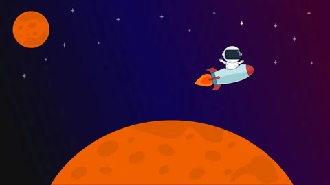 Animation, Cartoon Astronaut in Rocket Flying Above Red Planet Stock Footage 299515243