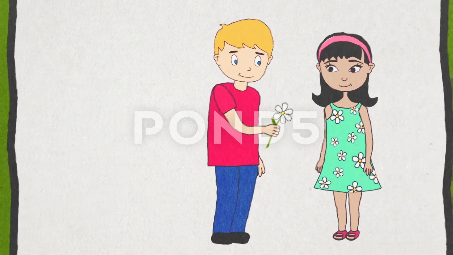 Animation of cartoon boy giving a flower... | Stock Video | Pond5