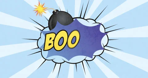 Animation of a cartoon bubble with WOW written in blue on a blue and white Stock Footage 135680244