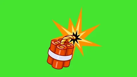 Animation Cartoon Dynamite Stick with Burning Fuse on Green Screen Stock Footage 346745850