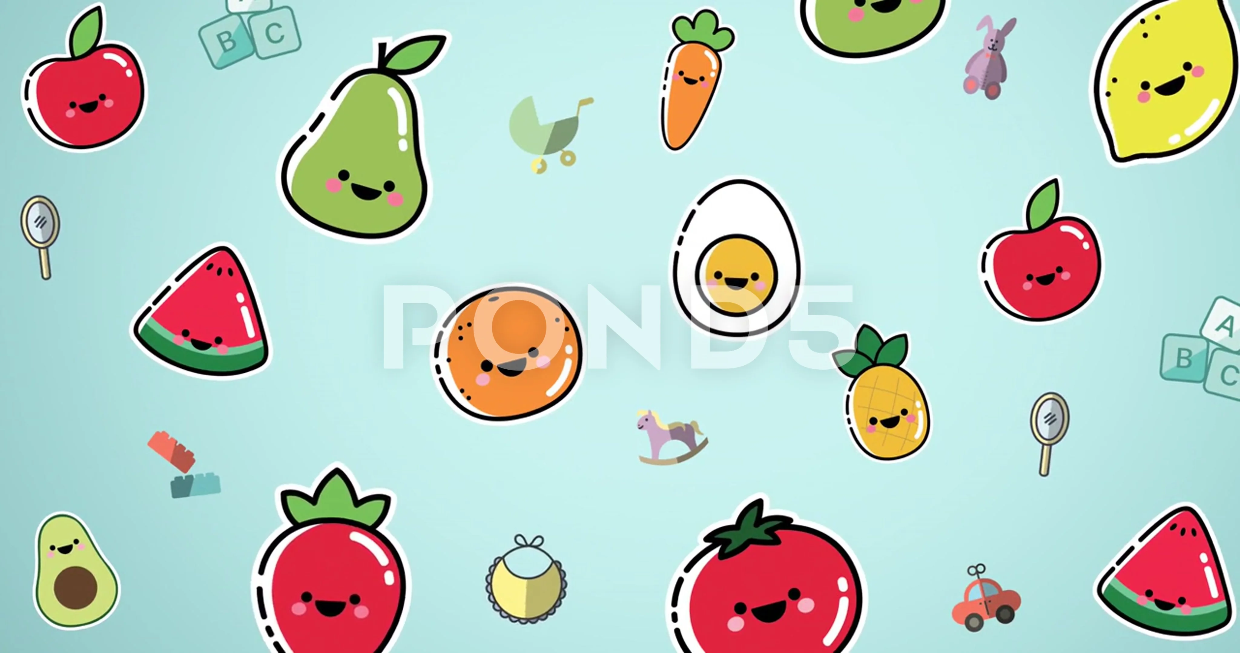 Animation of cartoon fruits and vegetabl... | Stock Video | Pond5