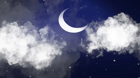 Animation, cartoon moon in the sky behind the clouds Stock Footage 236452829