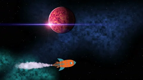 Animation cartoon rocket flying to the planet Mars. 4K motion. Stock Footage 62890368