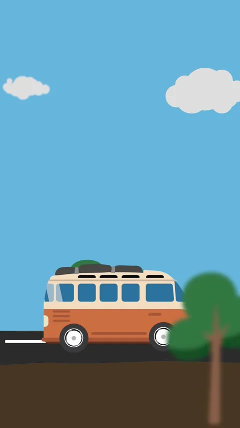 Animation of cartoon van car driving on the street Stockbeeldmateriaal 341848692