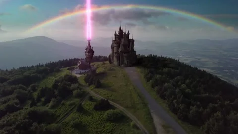 Animation of the castle from the drone, camera tracking Stock Footage 154887459