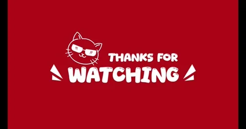 Animation of a cat head wearing glasses with animated text "Thanks for watching" Video stock 336972857