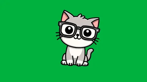 Animation of a cat wearing glasses shaking its head Stock Footage 327942472