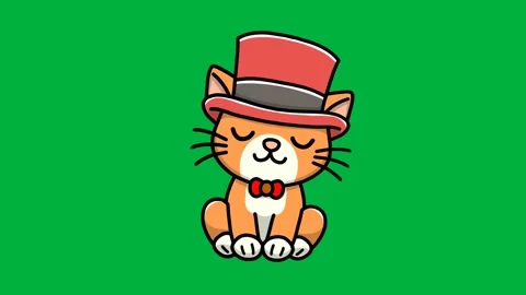 Animation of a cat wearing a hat shaking its head Stock Footage 327942489