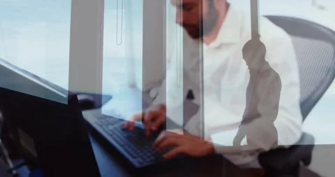 Animation of caucasian men computer over businessmen using smatphone Stock Footage 330247906