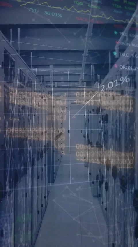 Animation of chain and digital data processing over computer servers Stock Footage 343868022
